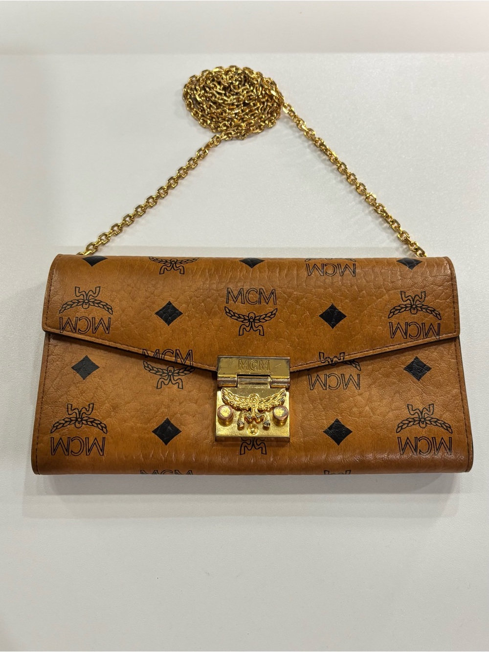 MCM Cognac Patricia Visetos Crossbody Wallet
